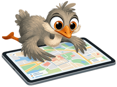 Emu planning a route on a map